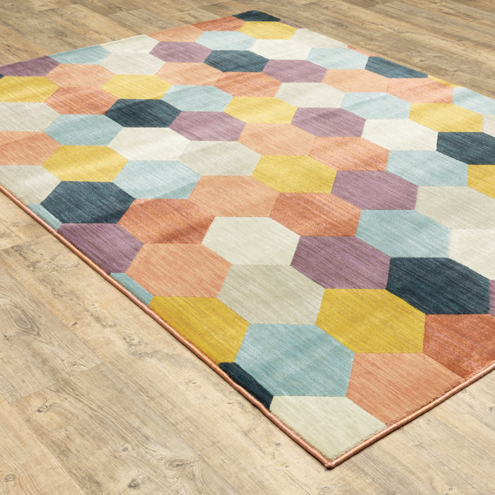 Latitude Run® Hennix Geometric Orange/Yellow/Blue Area Rug Wayfair